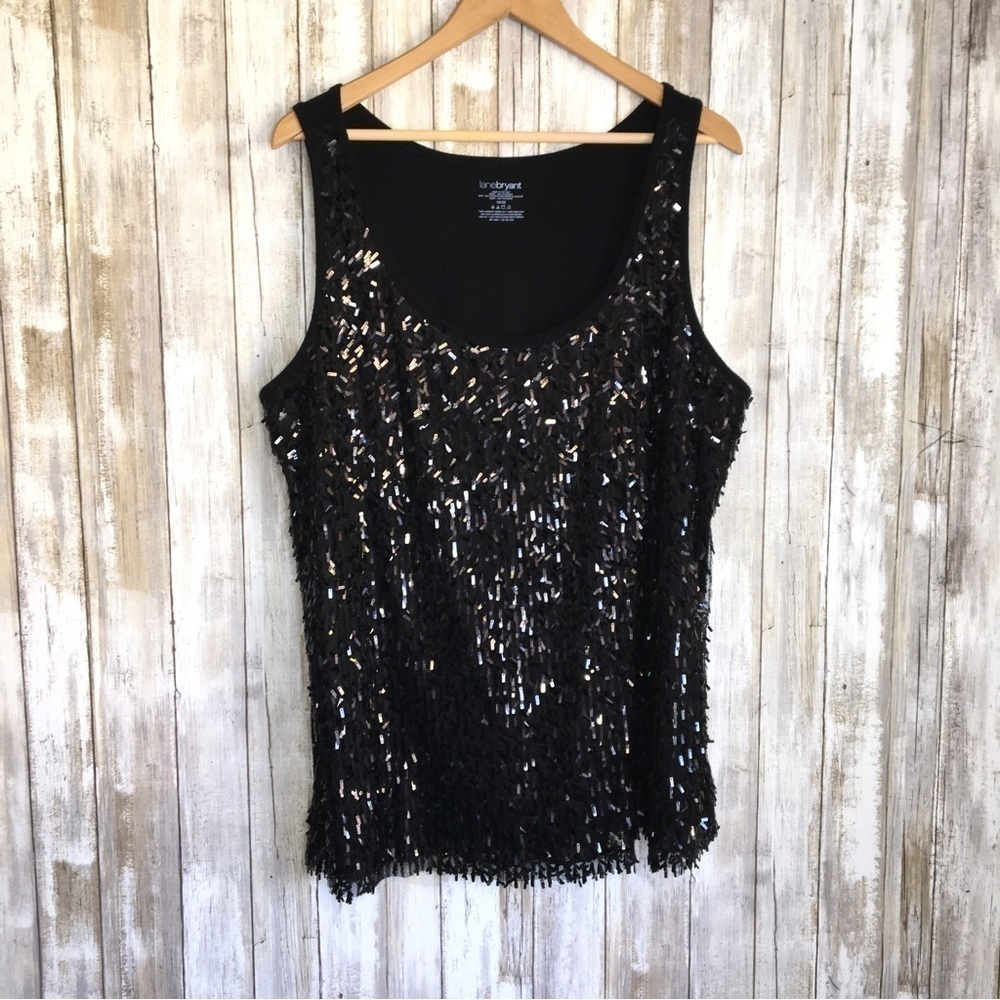 Lane Bryant Black Sequin Tank Top 18/20 Sleeveless Party Holiday Plus Size